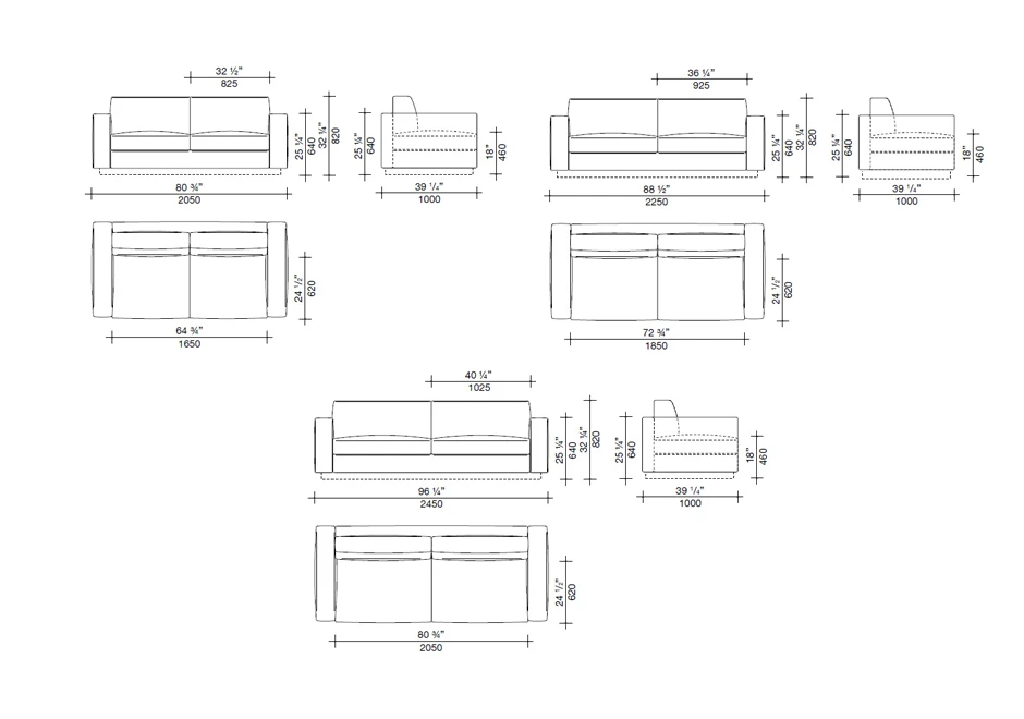 Desenhos da estrutura de sofá-cama de espuma e estofamento em tecido.