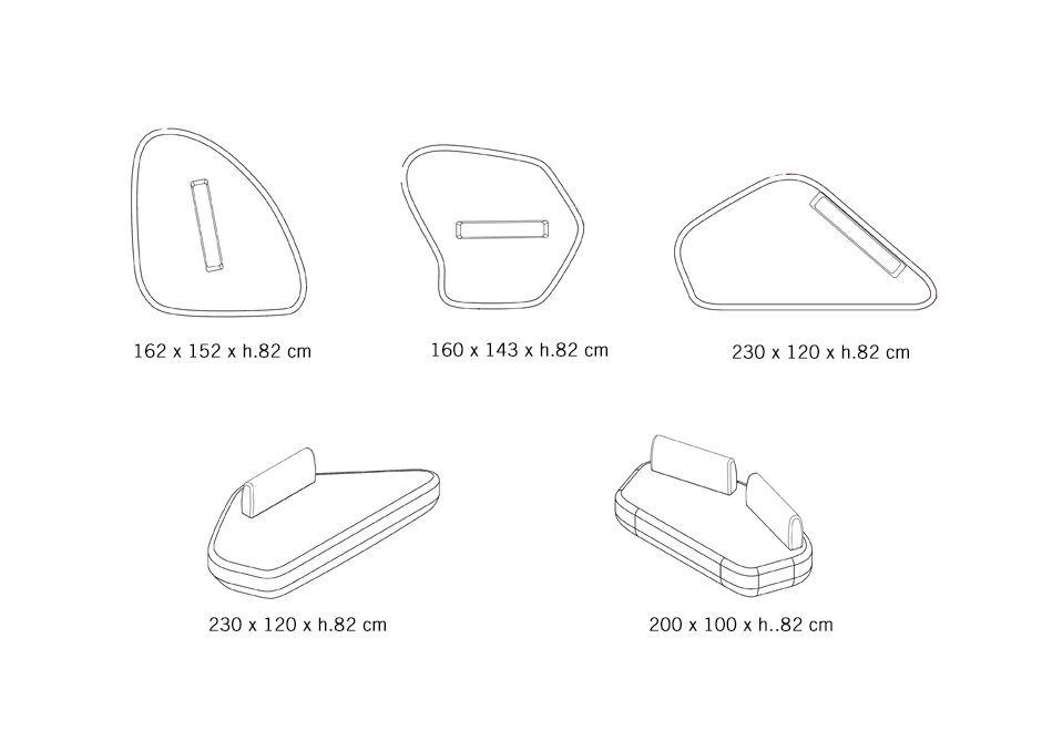 Desenhos de sofá Pedras modular, com estrutura de madeira, com almofadas decorativas, estofado em tecido.