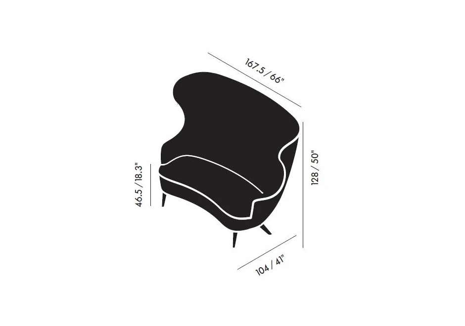 Desenhos de um sofá de design elegante, com estrutura de madeira, estofado em tecido.