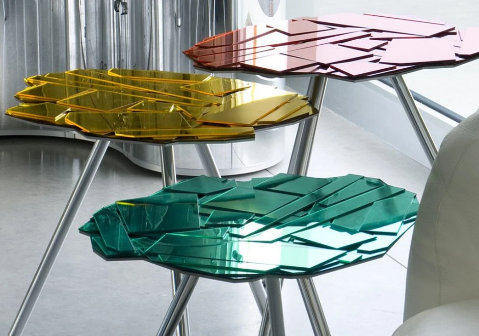 Mesas mosaico BRASILIA com pés em alumínio polido e tampo com placas de metacrilato Colorflex (acrílico espelhado) - foto 3