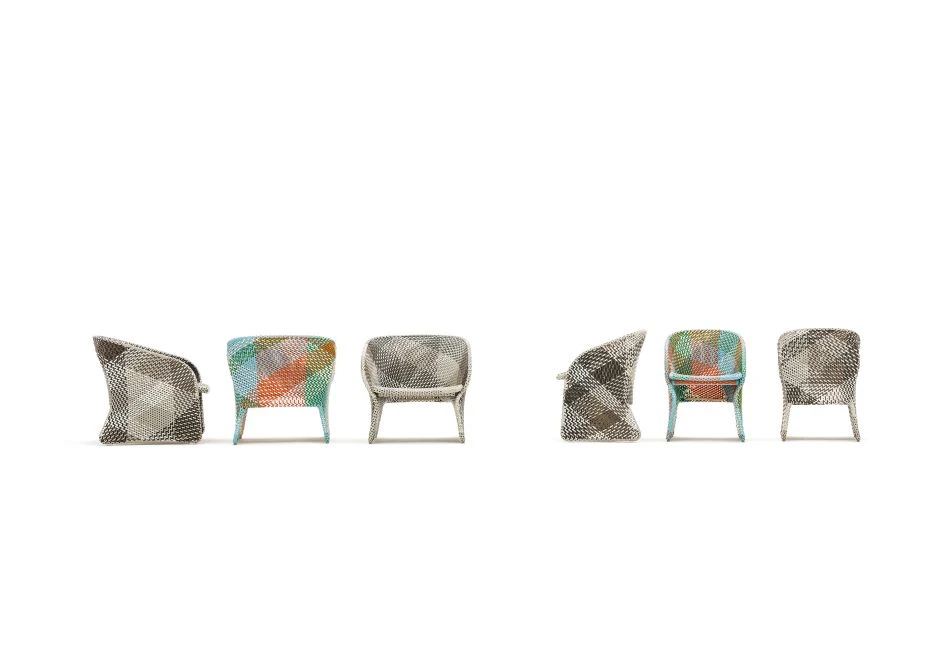 Poltrona outdoor MAAT com estrutura de alumínio, fibras sintéticas coloridas trançadas à mão e almofada de assento em tecido e espuma de drenagem Dryfeel - foto 6