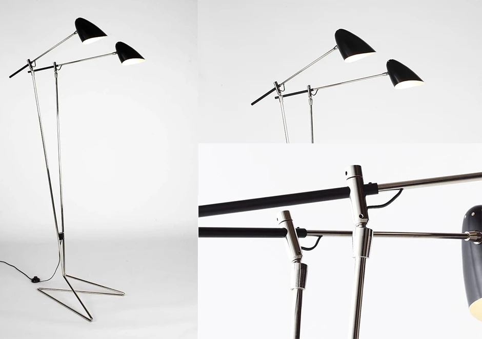 Luminária de chão Doublepod com hastes de aço giratórias e duas opções de cúpulas giratórias 320 grau - foto 2