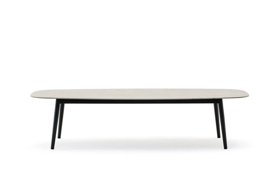 Mesa de jantar Ellisse com estrutura em alumínio pintado e tampo em cerâmica ou laminado - foto 1