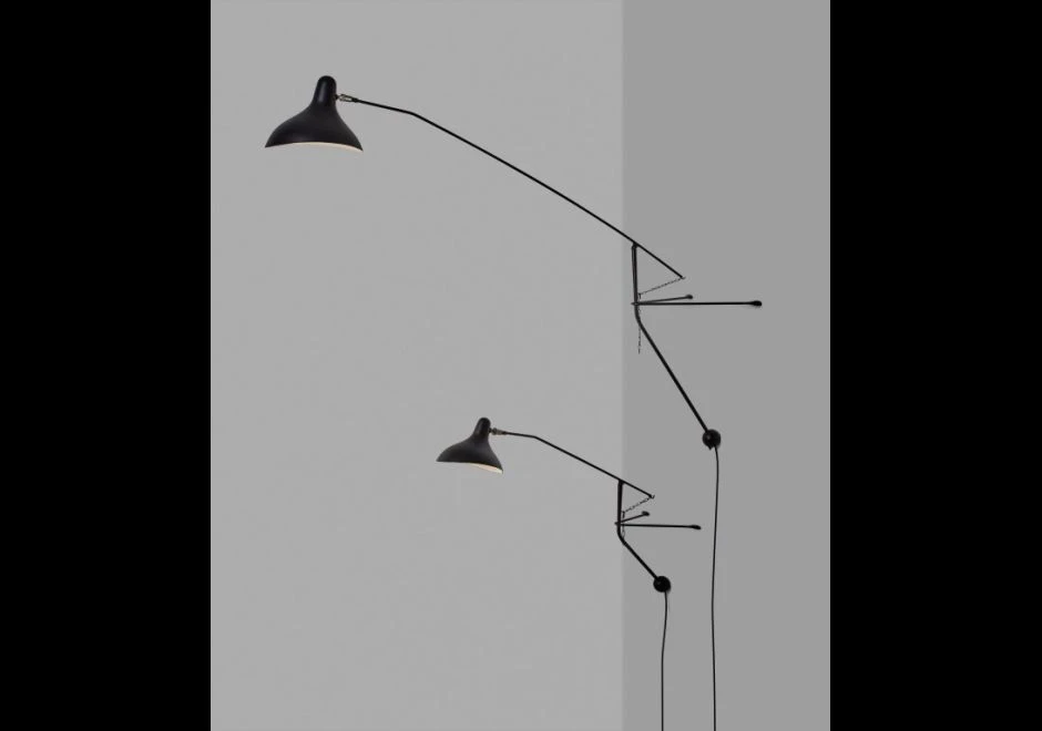 Luminária de parede Mantis BS2 com estrutura de aço niquelado ou pintado de preto acetinado foto 2