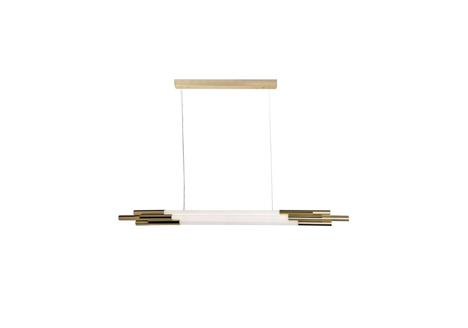 Luminária de teto Org tem estrutura em alumínio anodisado dourado e vidro opalina, com lâmpada LED - foto 1