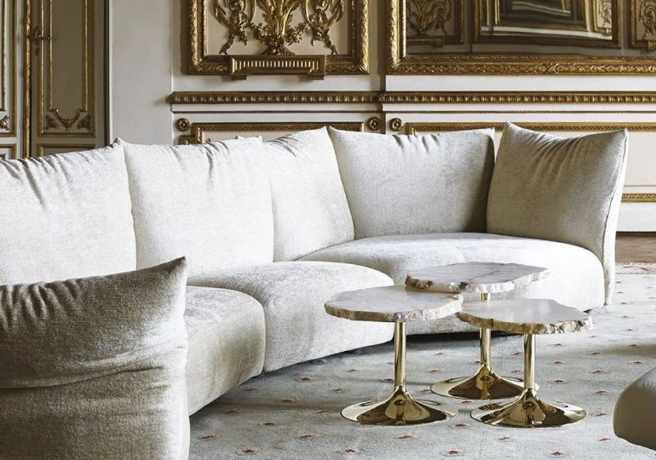 Mesa de designer CICLADI com base em aço escovado e acabamento brilhante em ouro, paládio ou rutênio. Tampo de alabastro - foto 1