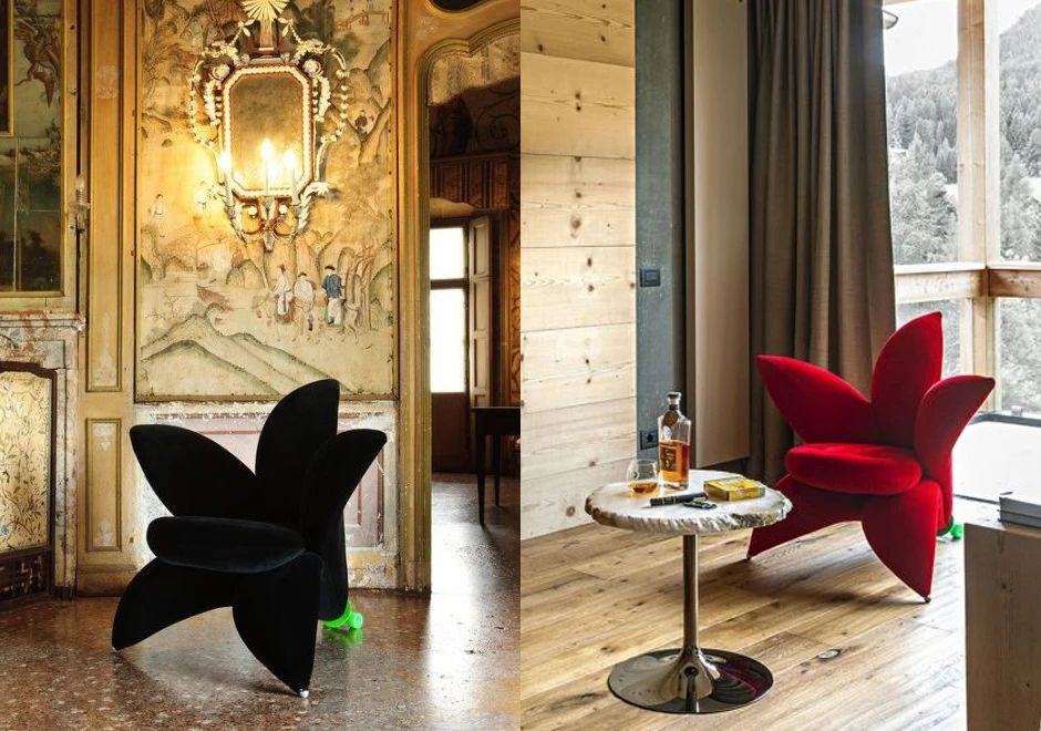 Poltrona assinada GETSUEN com estrutura de aço moldado e pés em latão cromado. Rodas em PLT pintadas de verde. Estofado de espuma de poliuretano e revestido em veludo - foto 4