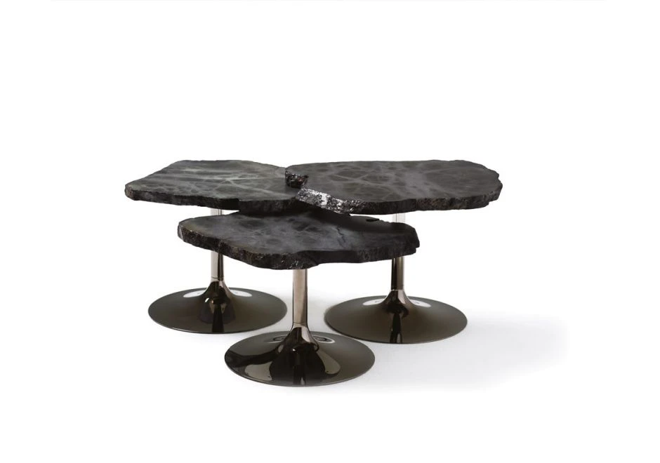 Mesa de designer CICLADI com base em aço escovado e acabamento brilhante em ouro, paládio ou rutênio. Tampo de alabastro - foto 5