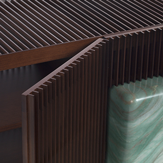 Buffet edição limitada Ripas Mármore (Campana) em ripas de madeira Jequitibá e base em mármore