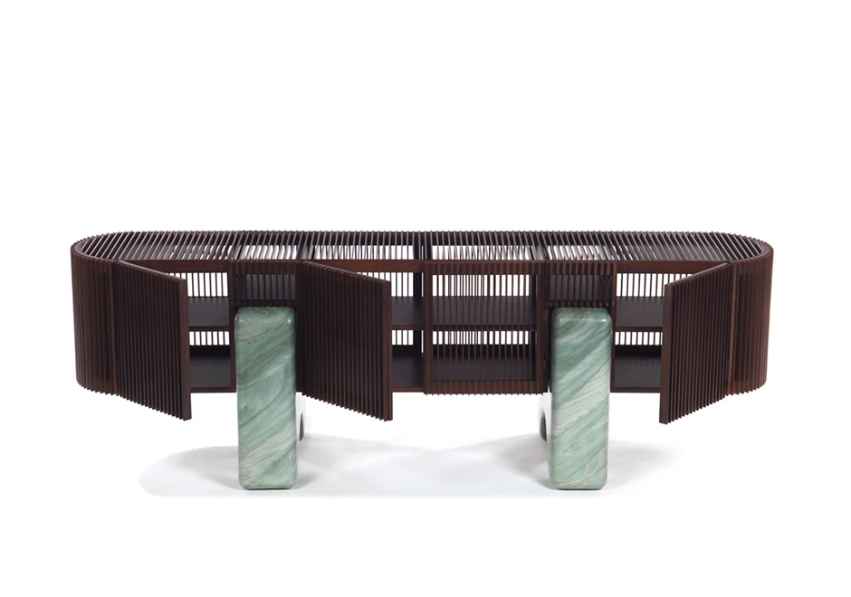 Buffet edição limitada Ripas Mármore (Campana) em ripas de madeira Jequitibá e base em mármore - foto 1