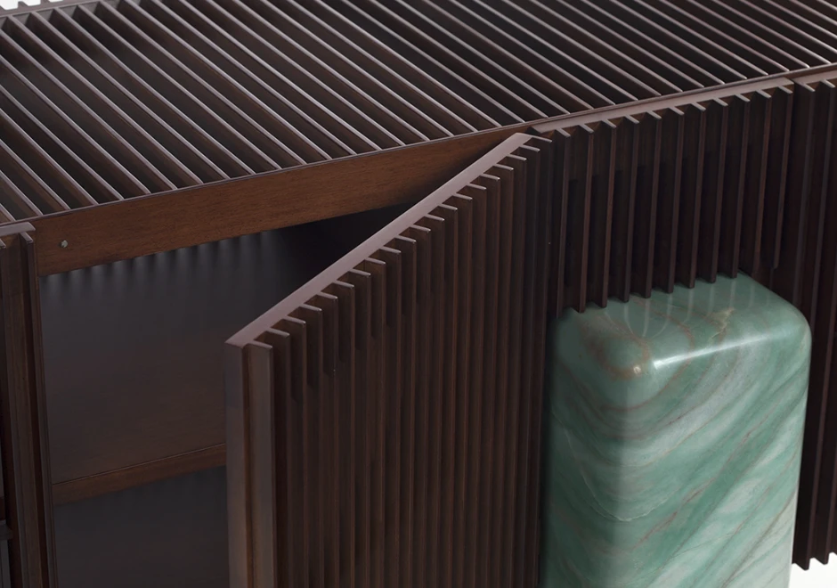 Buffet edição limitada Ripas Mármore (Campana) em ripas de madeira Jequitibá e base em mármore - foto 4