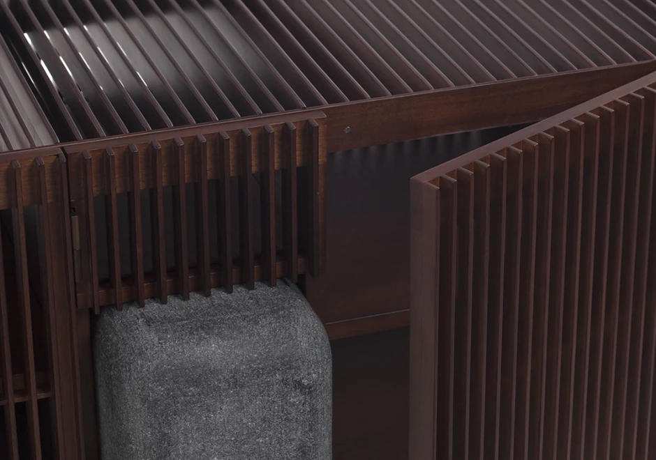 Buffet edição limitada Ripas Pedra (Campana) em ripas de madeira Jequitibá e base em pedra sabão - foto 3