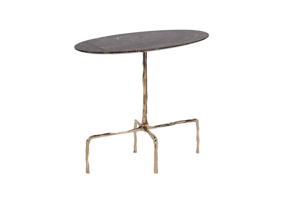 Mesa de apoio Bonnie feita em bronze polido com tampo oval de mármore marrom imperial - foto 2