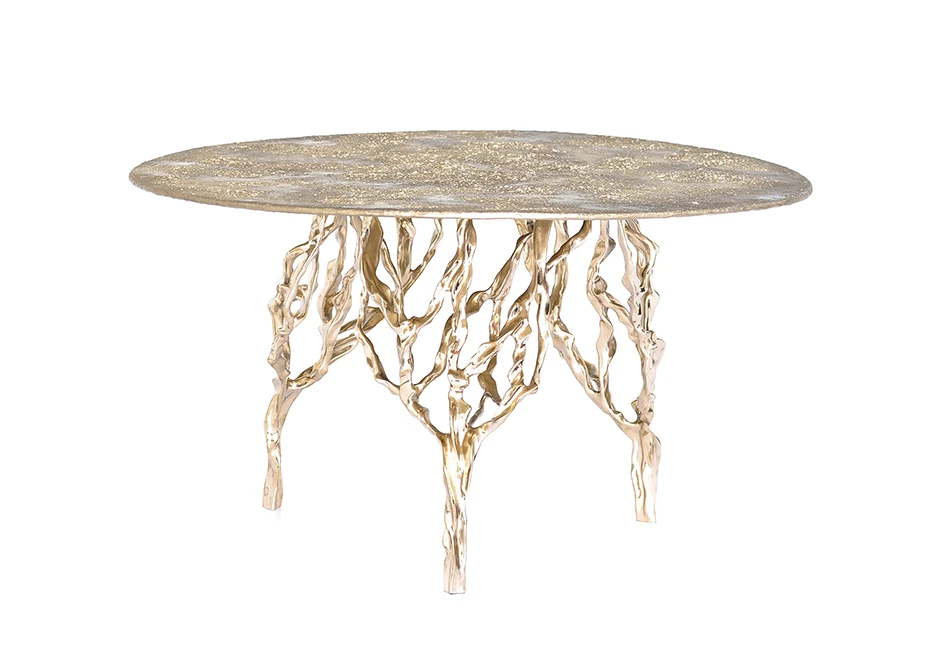 Mesa de centro Sol, feita em bronze polido ou natural, vista lateral - Exclusividade Firma Casa