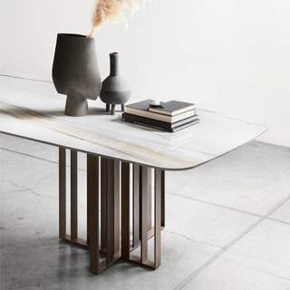 Mesa de jantar Shade com base em metal pintado e tampo de Carvalho, argila ou mármore reconstituído - foto 11