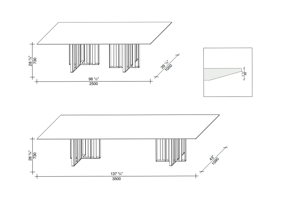 Mesa de jantar Shade com base em metal pintado e tampo de Carvalho, argila ou mármore reconstituído - medidas