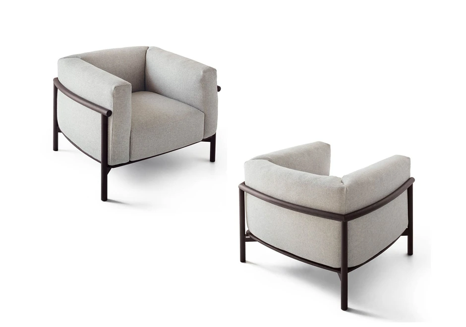 Poltrona de estilo nórdico TAIKI, por Chiara Andreatti, com estrutura de madeira de alta qualidade e estofada em couro ou tecido - foto 6