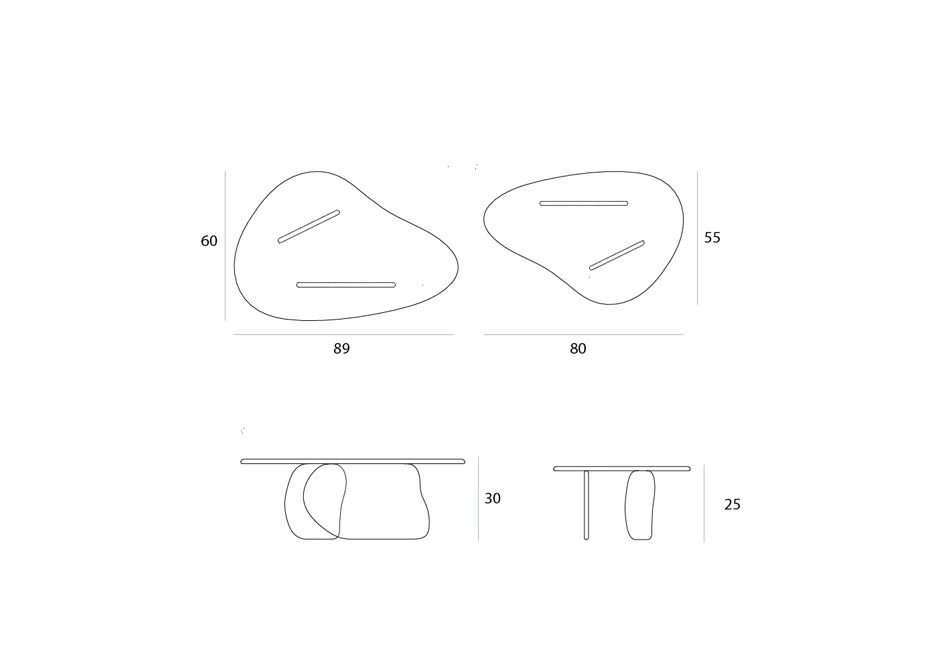 Mesa Morfa NR.02 com estrutura de vidro 15 mm transparente ou colorido - medidas