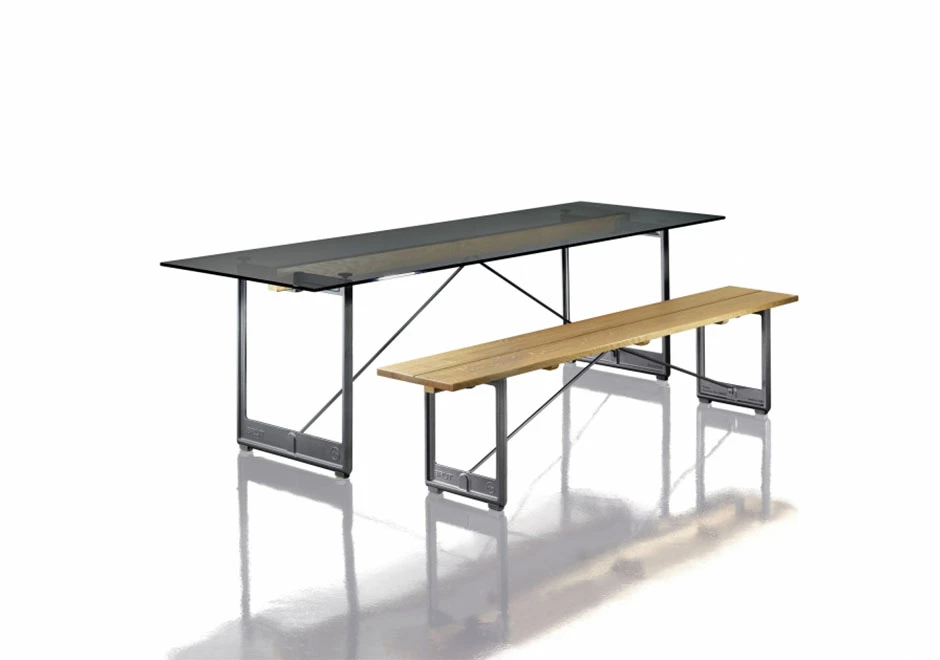 Mesa Brut com estrutura de ferro fundido pintado em poliéster e tampo de vidro transparente ou fumê - foto 4