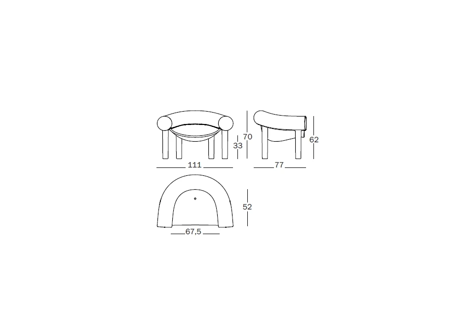Desenho técnico da poltrona design SAM SON.