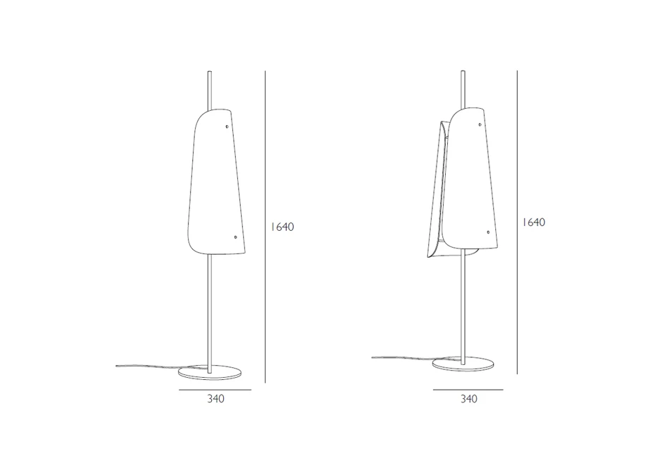 Luminária de chão Bent com base e estrutura em aço pintado, cúpula de vidro fundido transparente ou fumê - medidas