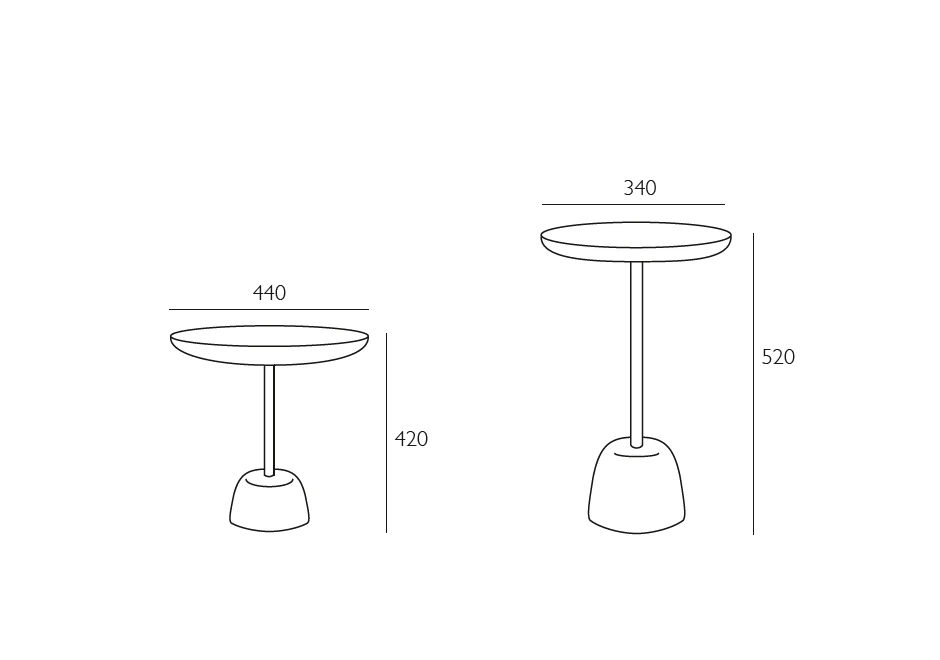 Mesa de apoio Pina com de latão ou aço e tampo em vidro fundido transparente ou colorido - medidas