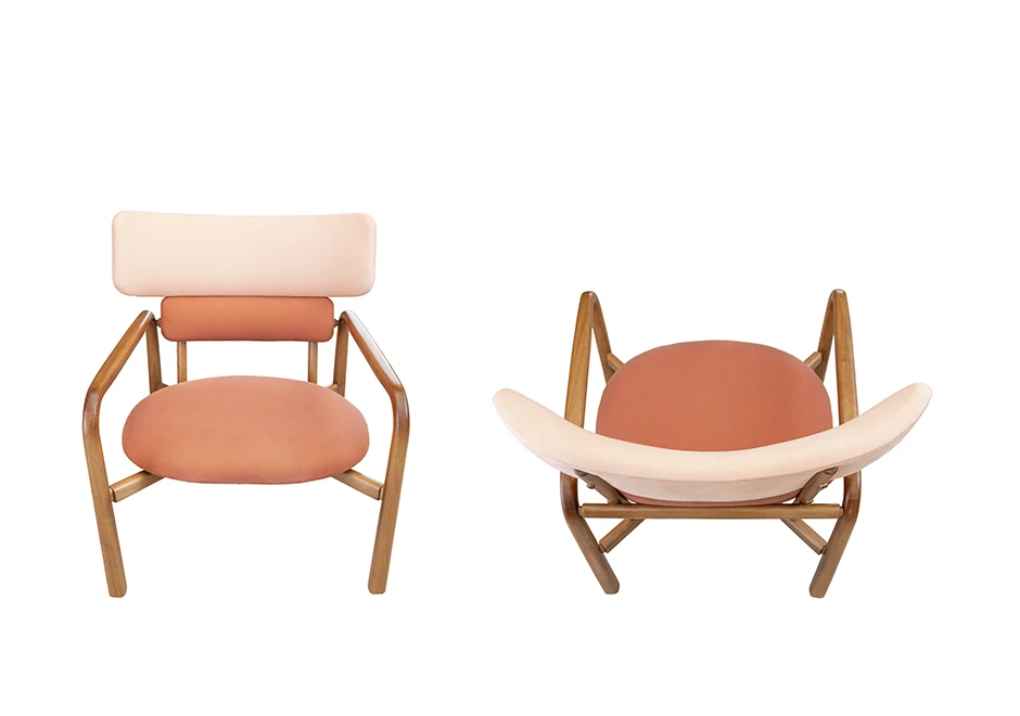 Poltrona design MINA com estrutura de madeira Tauari com várias opções de acabamentos, assento e encosto em tecido ou couro- foto 3