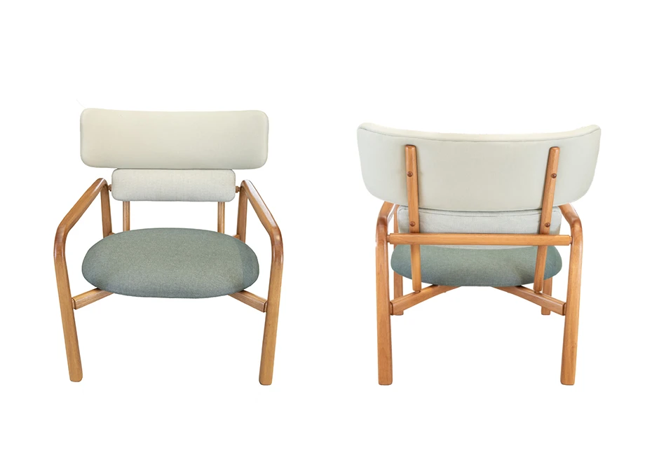 Poltrona design MINA com estrutura de madeira Tauari com várias opções de acabamentos, assento e encosto em tecido ou couro- foto 6