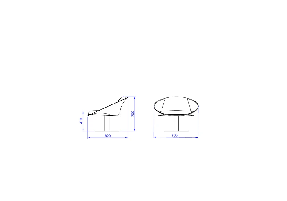 Poltrona giratória MIRAI com eestrutura em fibra de vidro revestida com couro remasterizado, base em metal pintado, almofada de encosto e assento em couro ou tecido - medidas