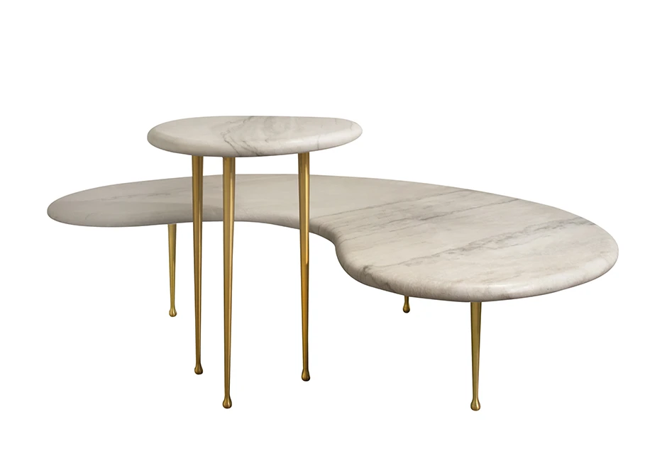 Mesas Mikonos com tampo de quartzo, granito ou mármore e pés de bronze fosco ou envelhecido. Por Simone Coste - Foto 2