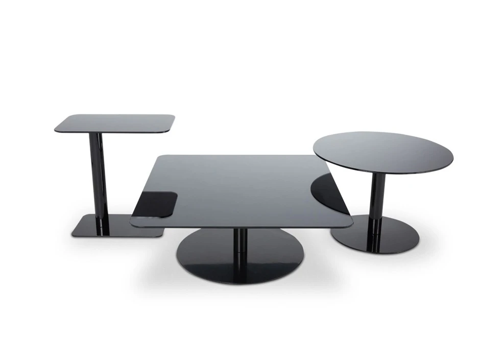 Mesa de apoio Flash Circle com base de aço e acabamento em latão escovado, cromado ou pintado de preto. Tampo de vidro espelhado ou mármore - foto 5