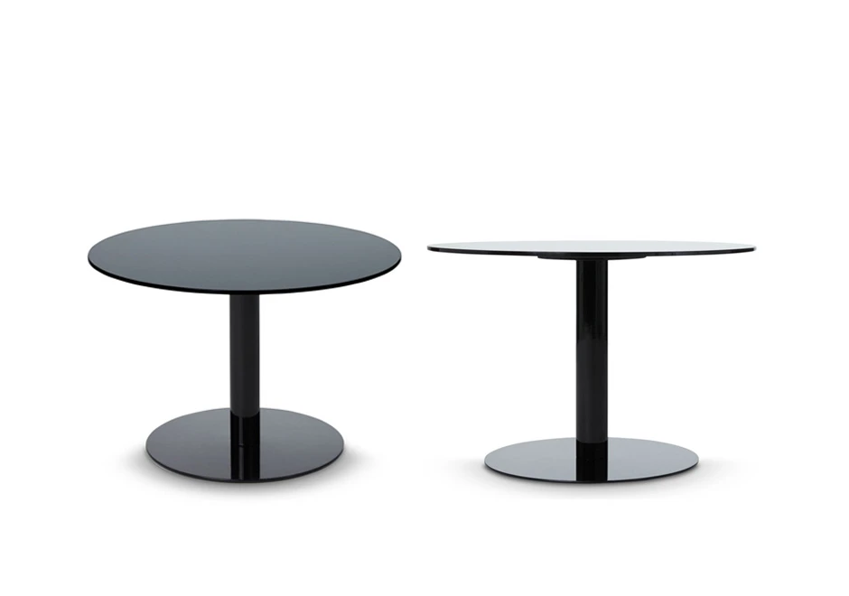 Mesa de apoio Flash Circle com base de aço e acabamento em latão escovado, cromado ou pintado de preto. Tampo de vidro espelhado ou mármore - foto 4