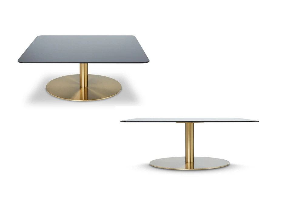 Mesa de apoio baixa Flash Rectangle com base de aço e acabamento em latão escovado, cromado ou pintado de preto. Tampo é feito de vidro espelhado ou mármore. Por Tom Dixon - foto 4