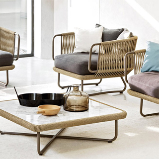 Poltrona externa BABYLON com estrutura em alumínio pintado, corda de fibra sintética de cânhamo e almofada em tecido - foto 5