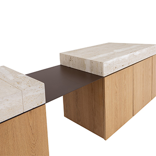 Aparador-buffet Blocos com tampo em mármore base em madeira Carvalho e chapa de aço com acabamento cortén - foto 3