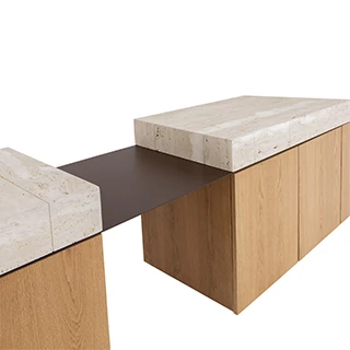 Aparador-buffet Blocos com tampo em mármore base em madeira Carvalho e chapa de aço com acabamento cortén - foto 3