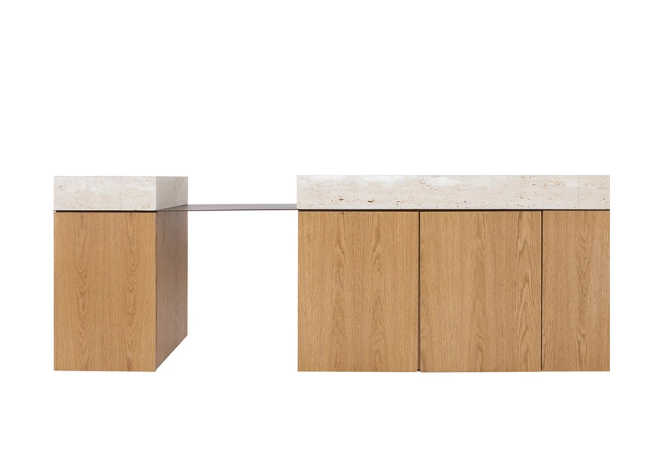Aparador-buffet Blocos com tampo em mármore base em madeira Carvalho e chapa de aço com acabamento cortén - foto 2