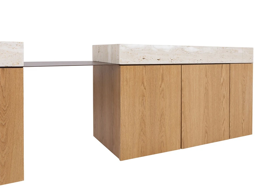 Aparador-buffet Blocos com tampo em mármore base em madeira Carvalho e chapa de aço com acabamento cortén - foto 2