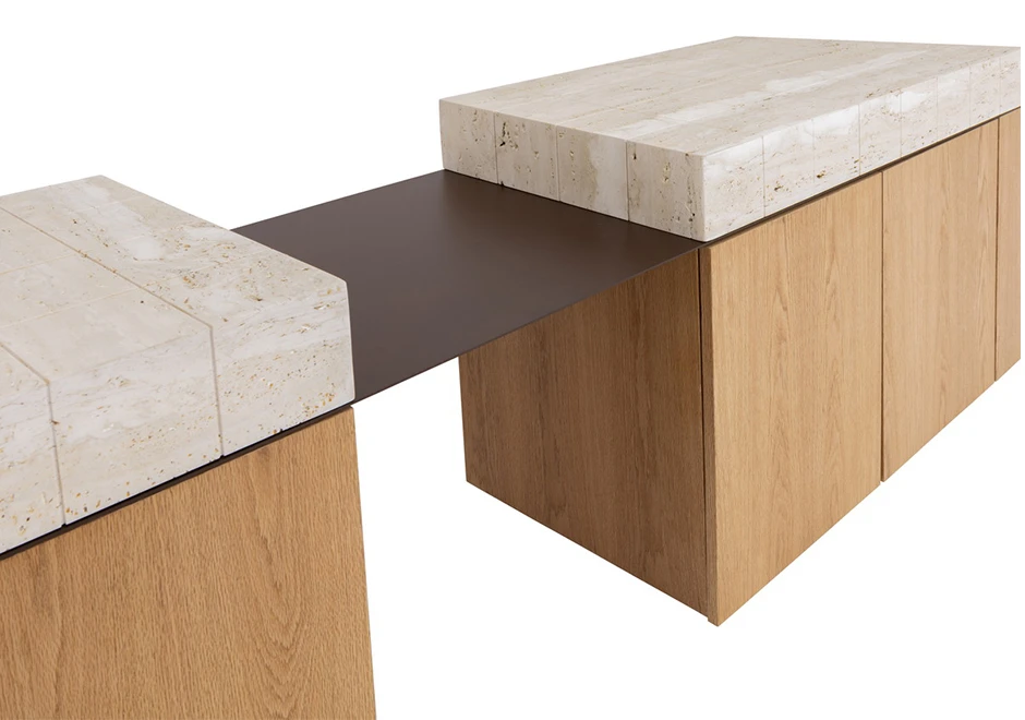 Aparador-buffet Blocos com tampo em mármore base em madeira Carvalho e chapa de aço com acabamento cortén - foto 3