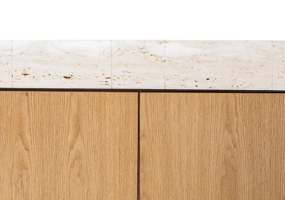 Aparador-buffet Blocos com tampo em mármore base em madeira Carvalho e chapa de aço com acabamento cortén - foto 5