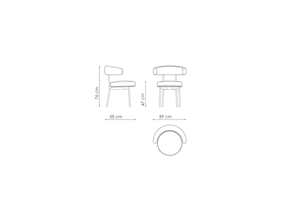 Desenho de cadeira de design com estrutura tubular de aço com acabamento em pintura eletrostática.
