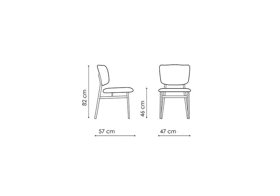Desenho de cadeira assinada com estrutura de aço com pintura eletrostática e estofada em tecido.