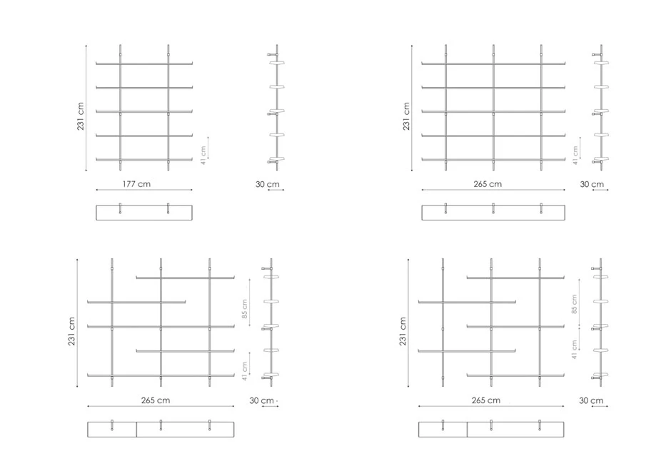 Estante design FOIL de aço com acabamento bronze ou grafite - medidas 1