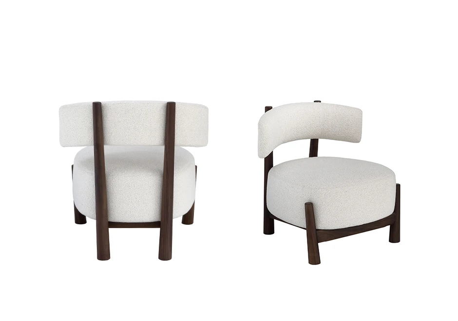 Poltrona design DALYA com estrutura em carvalho maciço natural ou freixo maciço tingido de preto. O assento e o encosto são estofados em tecido - foto 2