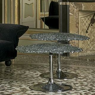 Mesa de designer DIAMANTE com base em aço polido e tampo em fios de policarbonato translúcidos, tramados à mão - foto 7