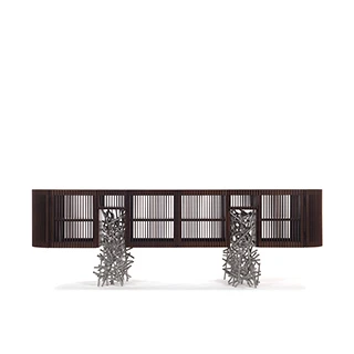 Buffet edição limitada Ripas Inox (Campana) com ripas de madeira Jequitibá e base em tubos de aço inox - Foto 1