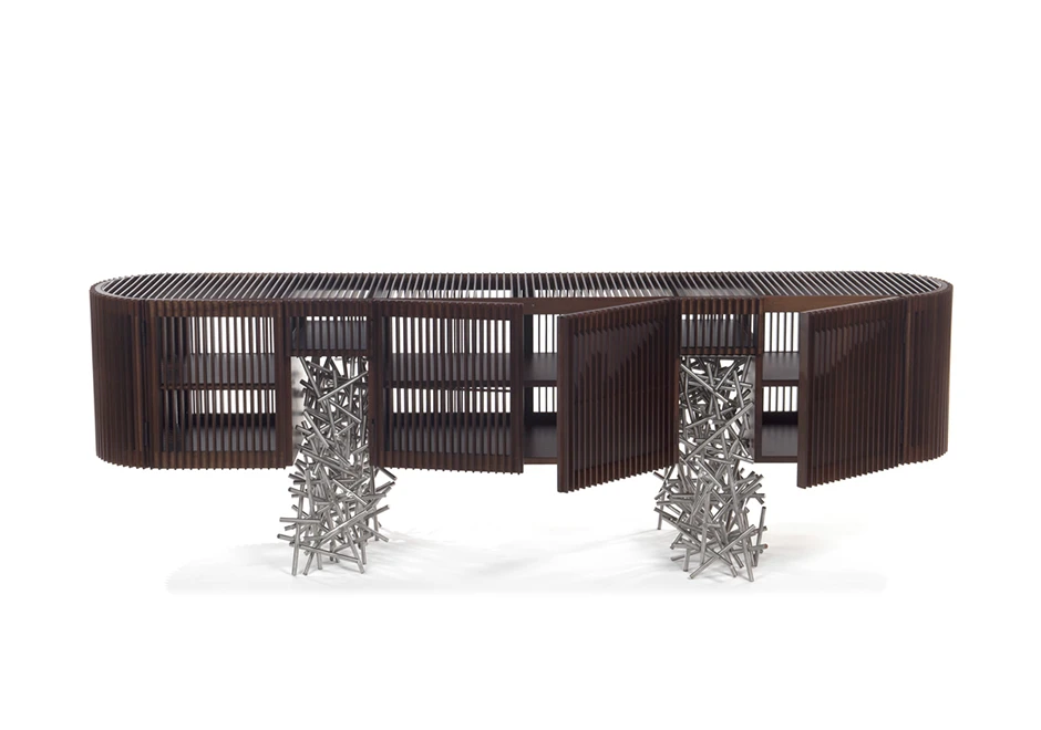 Buffet edição limitada Ripas Inox (Campana) com ripas de madeira Jequitibá e base em tubos de aço inox - Foto 2