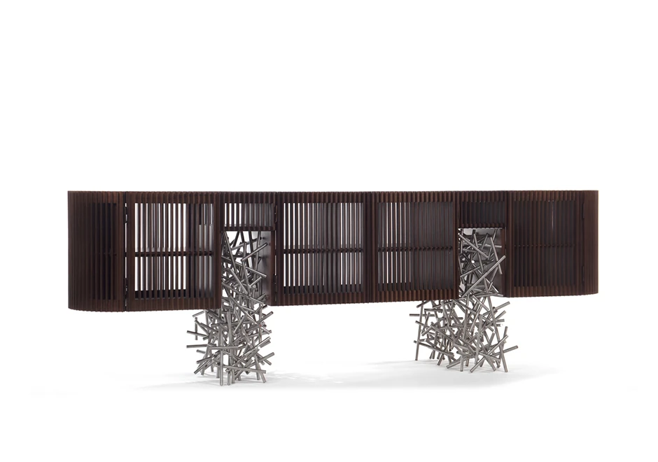 Buffet edição limitada Ripas Inox (Campana) com ripas de madeira Jequitibá e base em tubos de aço inox - Foto 6