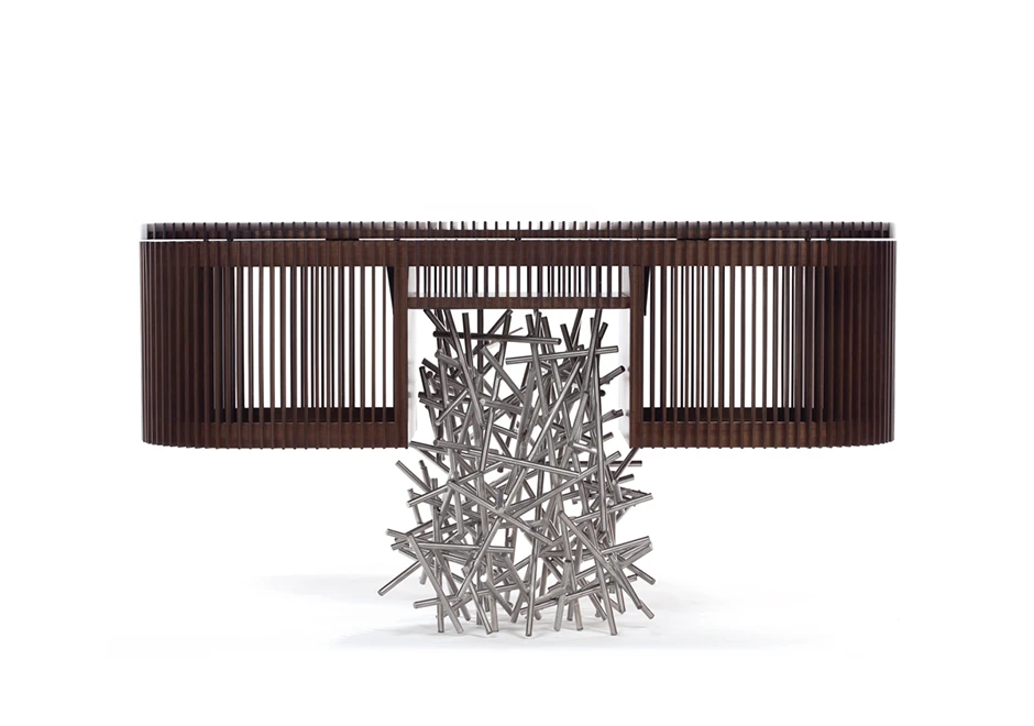 Buffet edição limitada Ripas Inox (Campana) com tampo basculante e ripas de madeira Jequitibá - foto 1