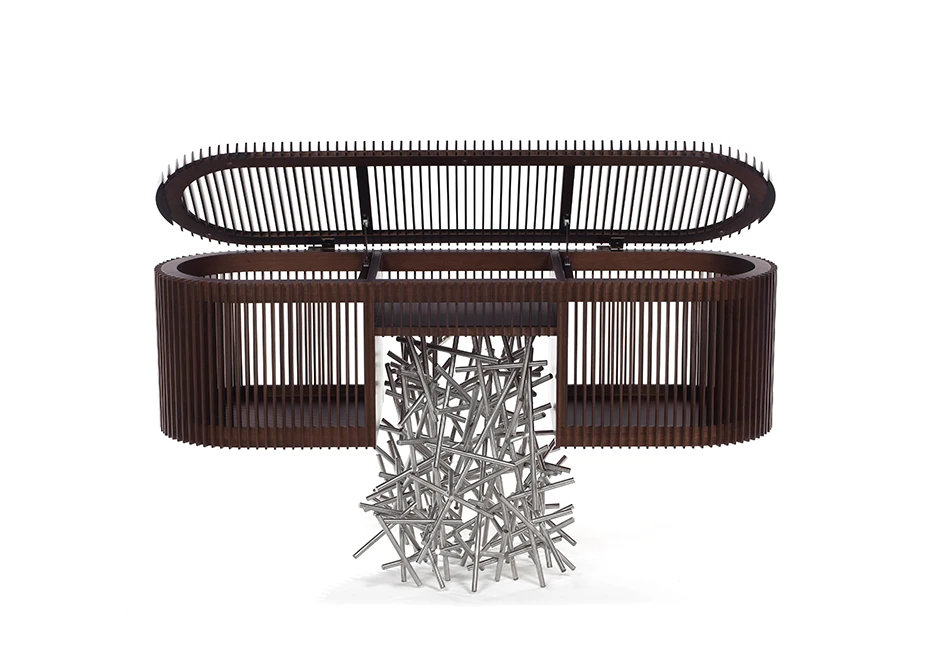 Buffet edição limitada Ripas Inox 140 (Campana) com tampo basculante e ripas de madeira Jequitibá - foto 2